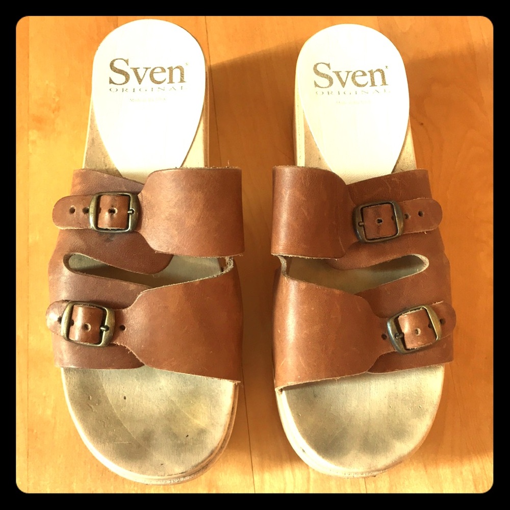 ☀️SVEN Clog sandals double buckle ~ brown / tan